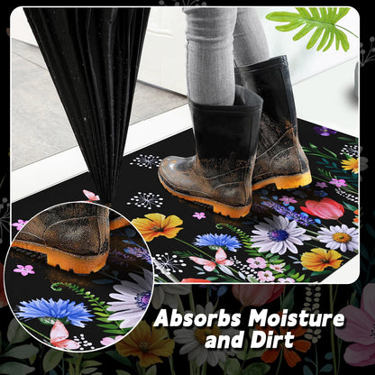 BLEUM CADE Spring Flower Door Mat,Vivid Butterfly Welcome Mat for Front Door,Non Slip Low Profile Outside Door Mats,Spring Summer Flower Decor Doormat,18" x 30"