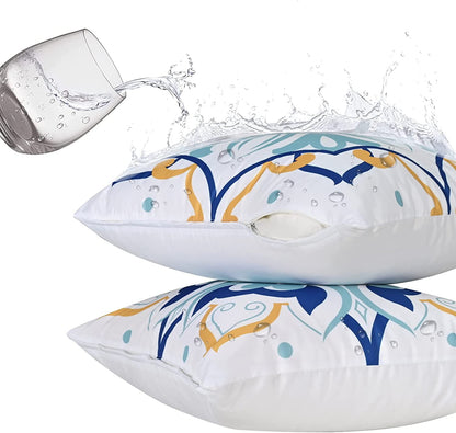 BLEUM CADE Set of 4 Floral Throw Pillow Covers, Outdoor Decorative Pillow Covers, Waterproof Cushion Cover for Couch Bed,18"x18"