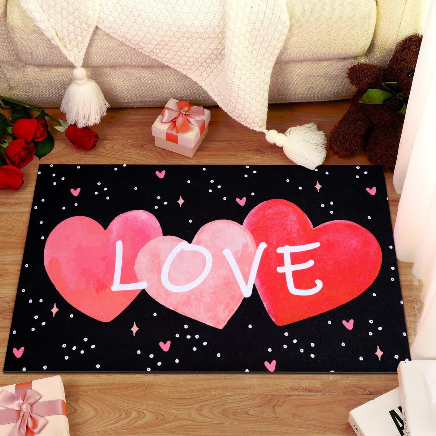 BLEUM CADE Valentine's Day Door Mat Outdoor Love Heart Door Mat Non Slip Low-Profile Welcome Doormat Valentines Gift,18 x 30 inch