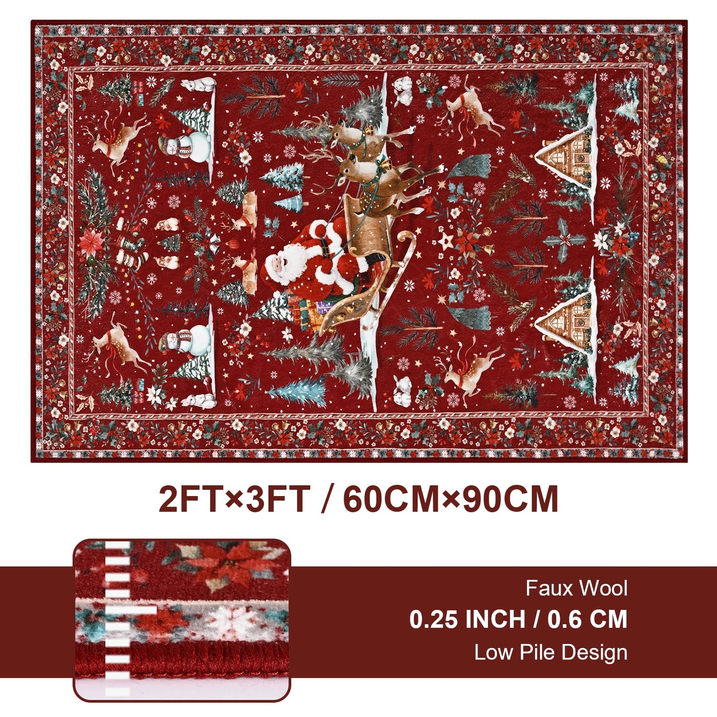 Bleum Cade Christmas Area Rugs 2x3,Santa Claus Non Slip Washable Entryway Rug, Winter Red Door Mat Outdoor Indoor,Soft Faux Wool Low Pile Welcome Mat for Entrance,Christmas Decorations
