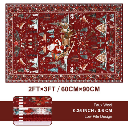 Bleum Cade Christmas Area Rugs 2x3,Santa Claus Non Slip Washable Entryway Rug, Winter Red Door Mat Outdoor Indoor,Soft Faux Wool Low Pile Welcome Mat for Entrance,Christmas Decorations