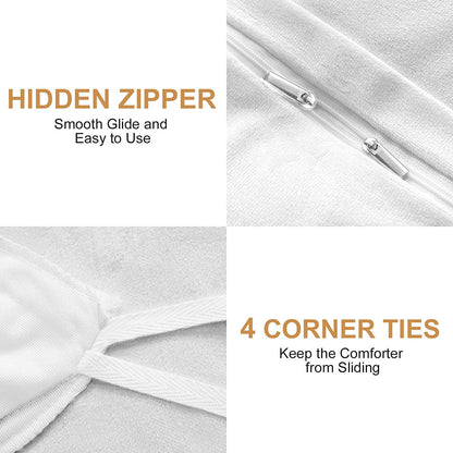 BLEUM CADE Luxury Fluffy Fuzzy Twin Bedding Comforter Set,3 Pieces Shaggy Duvet Cover Set,Furry Plush Velvet Comforter Cover with Zip Closure,White