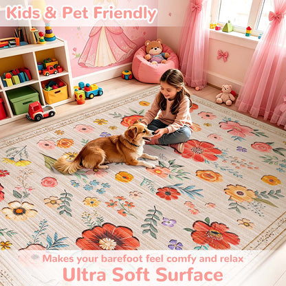 Bleum Cade 2x3 Small Area Rugs for Entryway, Boho Floral Washable Rug, Non Slip Door Mat Indoor Ourdoor, Soft Faux Wool Low-Pile Welcome Door Mat for Hallway Laundry