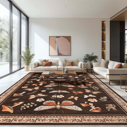 Bleum Cade 8'x10' Large Area Rugs for Living Room,Washable Rugs Butterfly Mushroom Rugs for Bedroom,Super Soft Low-Pile Non Slip Foldable Carpet for Office Nursery Dining Room,Brown