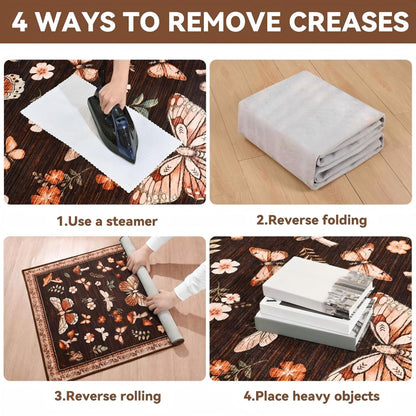 Bleum Cade Area Rug 2'x3' Washable Door Mat,Butterfly Mushroom Indoor Rugs for Entryway Doormat,Non Slip Ultra Soft Low Pile Welcome Mat for Hallway Laundry Entryway,Brown