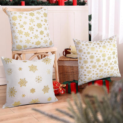 BLEUM CADE 18 x 18 inch Christmas Pillow Covers Set of 2,Gold Glitter Printed Snowflake Xmas Pillows for Sofa Couch,Soft Velvet Christmas Decor Pillowcases