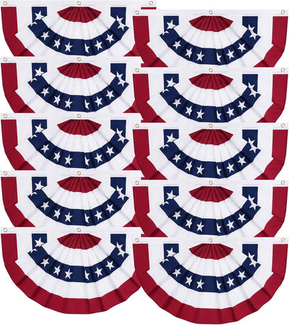 3x6 Ft American Flag Bunting Flags Outdoor, 3 Pack Patriotic Bunting Outdoor Red White and Blue Bunting, USA Pleated Fan Flag Half Fan Banner for Outside Home 4th of July Decorations