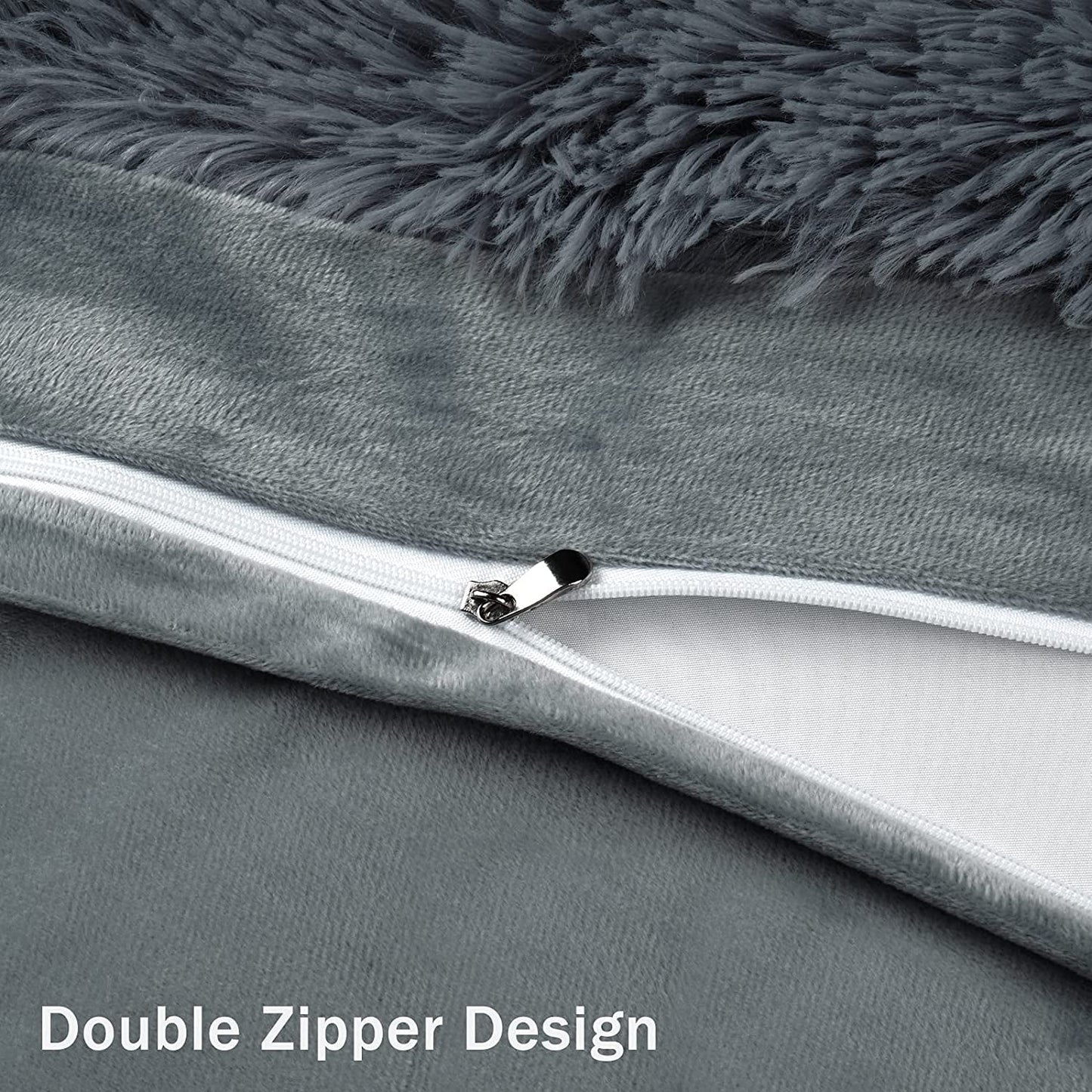 BLEUM CADE Luxury Fluffy Fuzzy King Bedding Comforter Set，4 Pieces Shaggy Duvet Cover Set，Furry Plush Velvet Comforter Cover with Zip Closure，King，Dark Grey