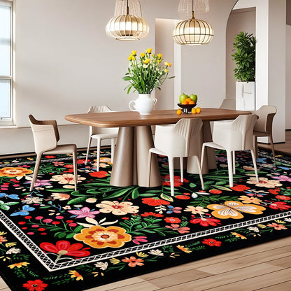 Bleum Cade 8'x10' Area Rugs for Living Room, Washable Rugs Modern Rugs for Bedroom Dinning Room,Boho Floral Rug Ultra Soft Non Slip Durable Large Carpet Home Decor, Black