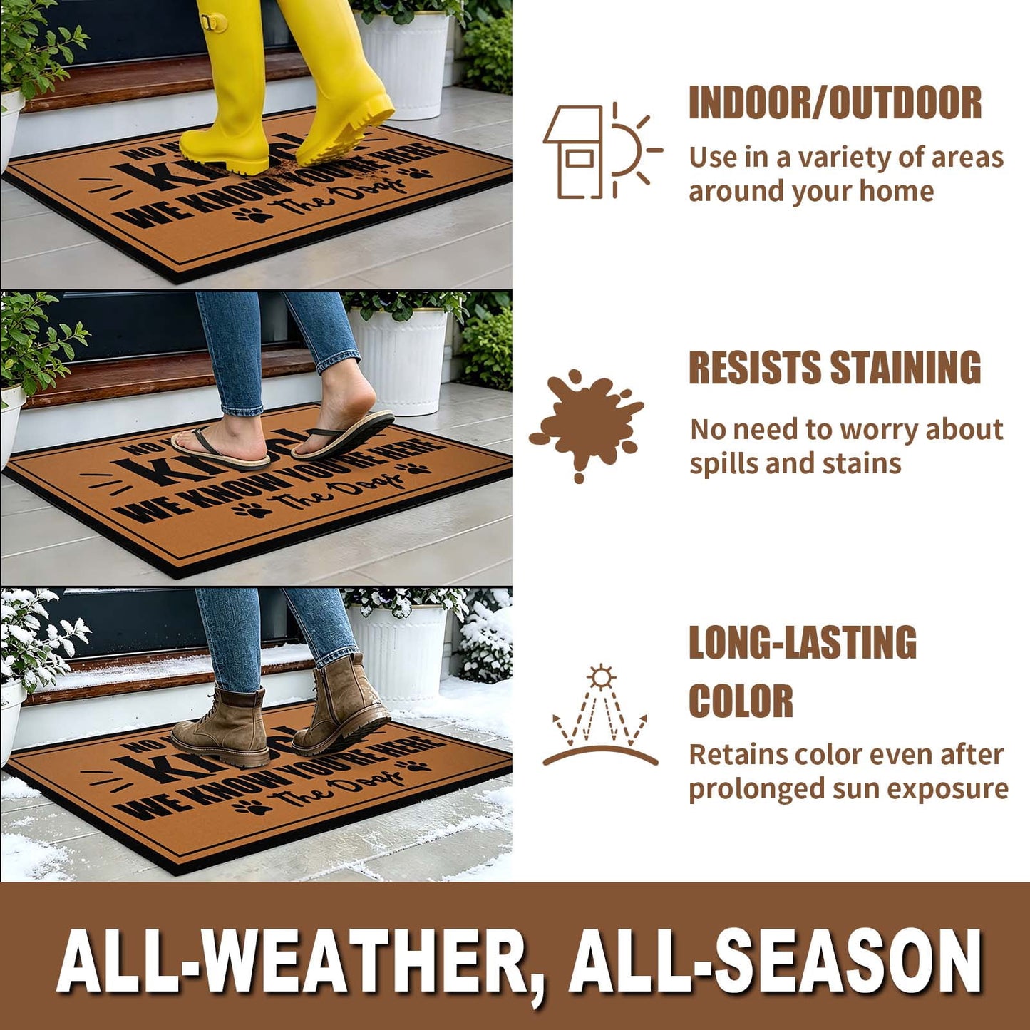 Bleum Cade Welcome Mat Non-Slip Low Profile Front Door Mat for Outdoor Indoor,No Need to Knock We Know You're Here Dog Pet Door Mat, Dog-Lover Gift,Brown,18"x30"