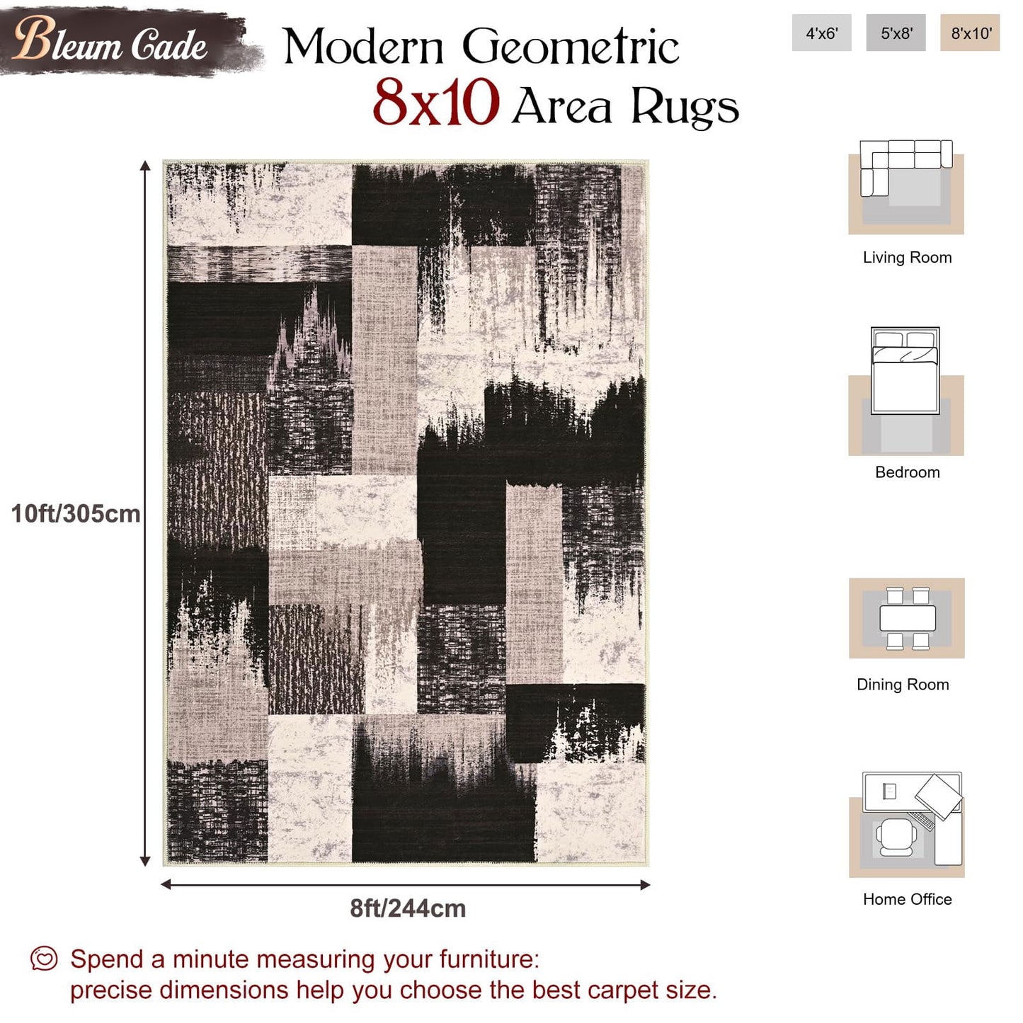 Bleum Cade Modern Geometric 8x10 Area Rugs for Living Room, Patchwork Abstract Rug Non Slip, Washable Soft Bedroom Rug Stain Resistant, Indoor Rugs Low Pile Carpet for Dining Room