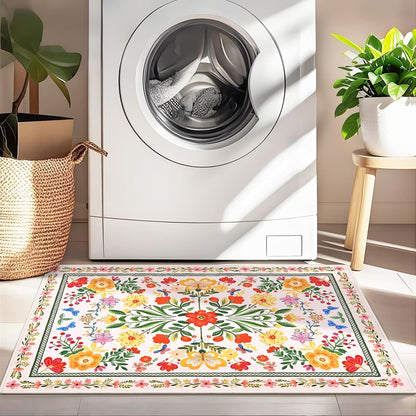 Bleum Cade Area Rugs for Doormat 2X3,Spring Boho Floral Rug, Machine Washable Non Slip Welcome Mat, Low Pile Carpet for Entryway, Kitchen, Front Door Indoor Entrance,Beige