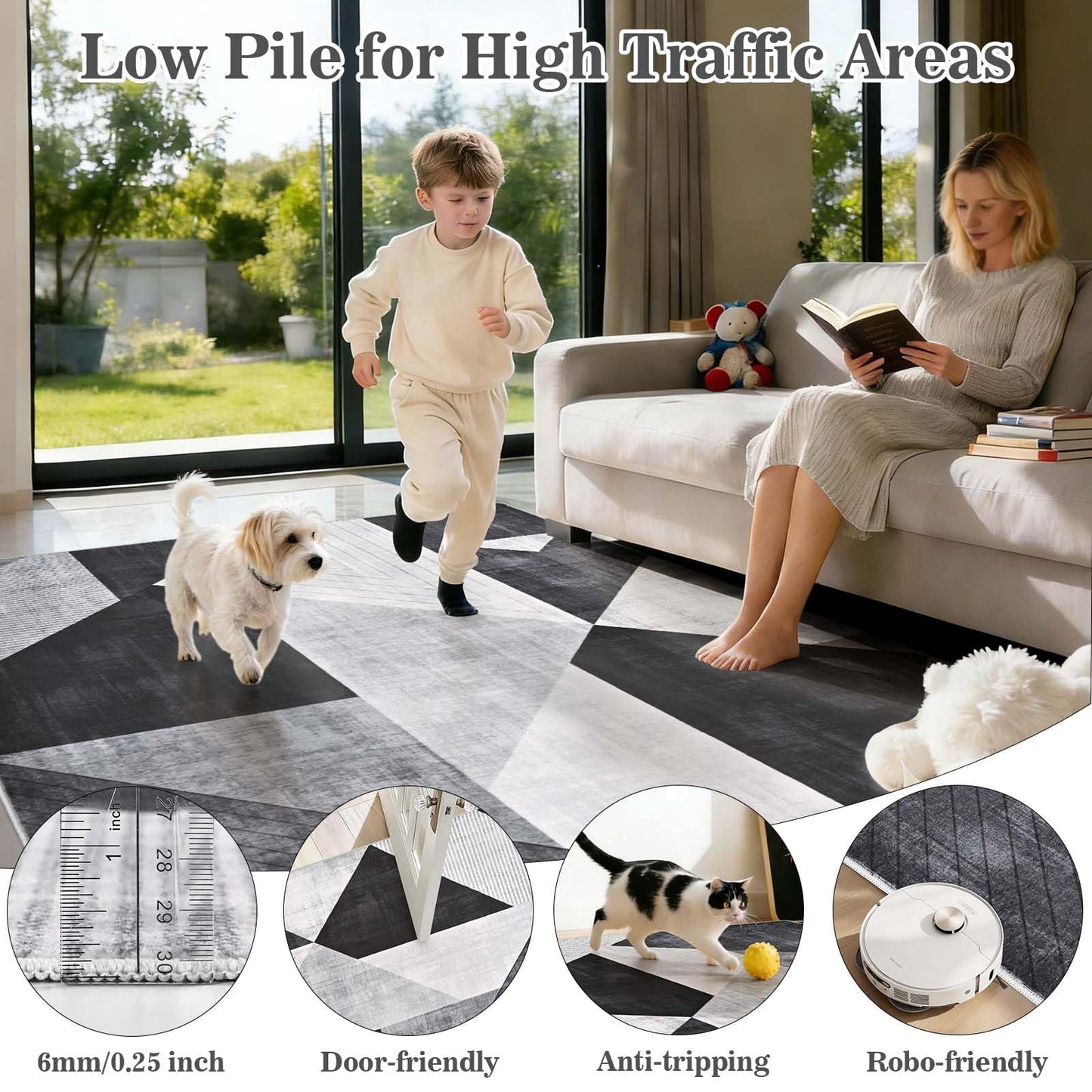 Bleum Cade Rugs for Living Room 5x7 Area Rug, Modern Geometry Washable Rugs for Bedroom, Non-Slip Indoor Rug, Soft Low Pile Stain Resistant Geometric Floor Large Carpet Home Decor