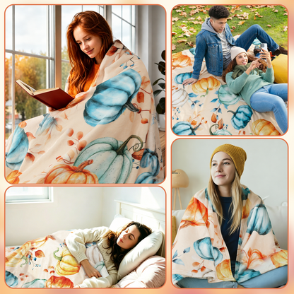 Bleum Cade Fall Throw Blanket,Pumpkin Maple Leaves Flannel Blanket,Super Soft Autumn Harvest Cozy Throw Blankets for Couch Bed Sofa Fall Home Decor(Brown,50"x 60")