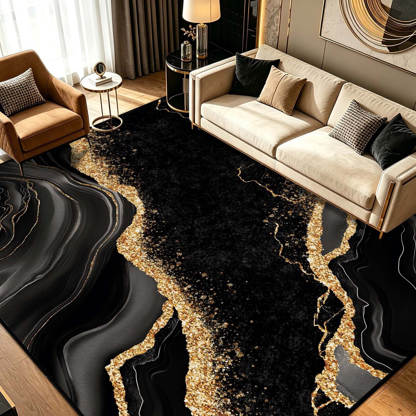 Bleum Cade 9'x12' Area Rugs for Living Room, Washable Rugs Modern Rugs for Bedroom Dinning Room,Marble Abstract Rug Ultra Soft Non Slip Durable Large Carpet Home Decor, Black Gold