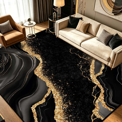 Bleum Cade 9'x12' Area Rugs for Living Room, Washable Rugs Modern Rugs for Bedroom Dinning Room,Marble Abstract Rug Ultra Soft Non Slip Durable Large Carpet Home Decor, Black Gold