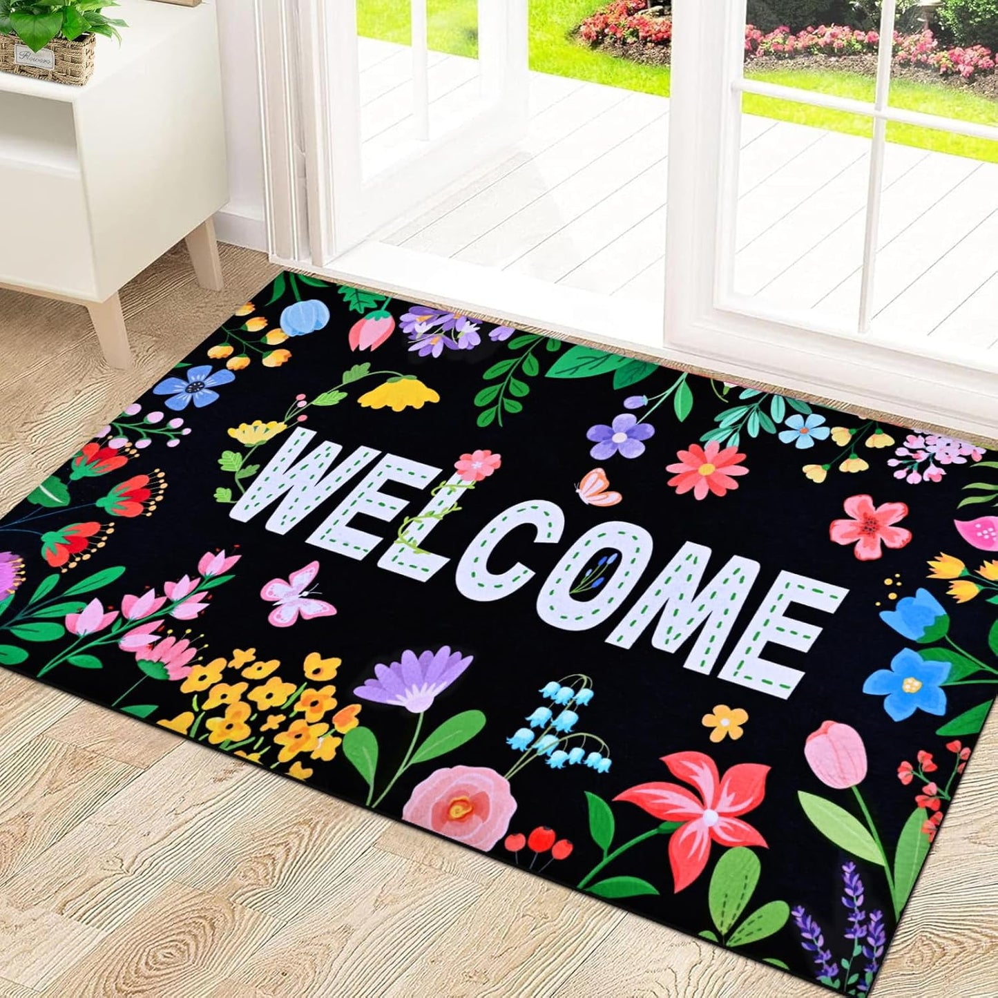 BLEUM CADE Spring Welcome Mat Non Slip Outdoor Door Mats Low Profile Entrance Doormats for Outside Patio