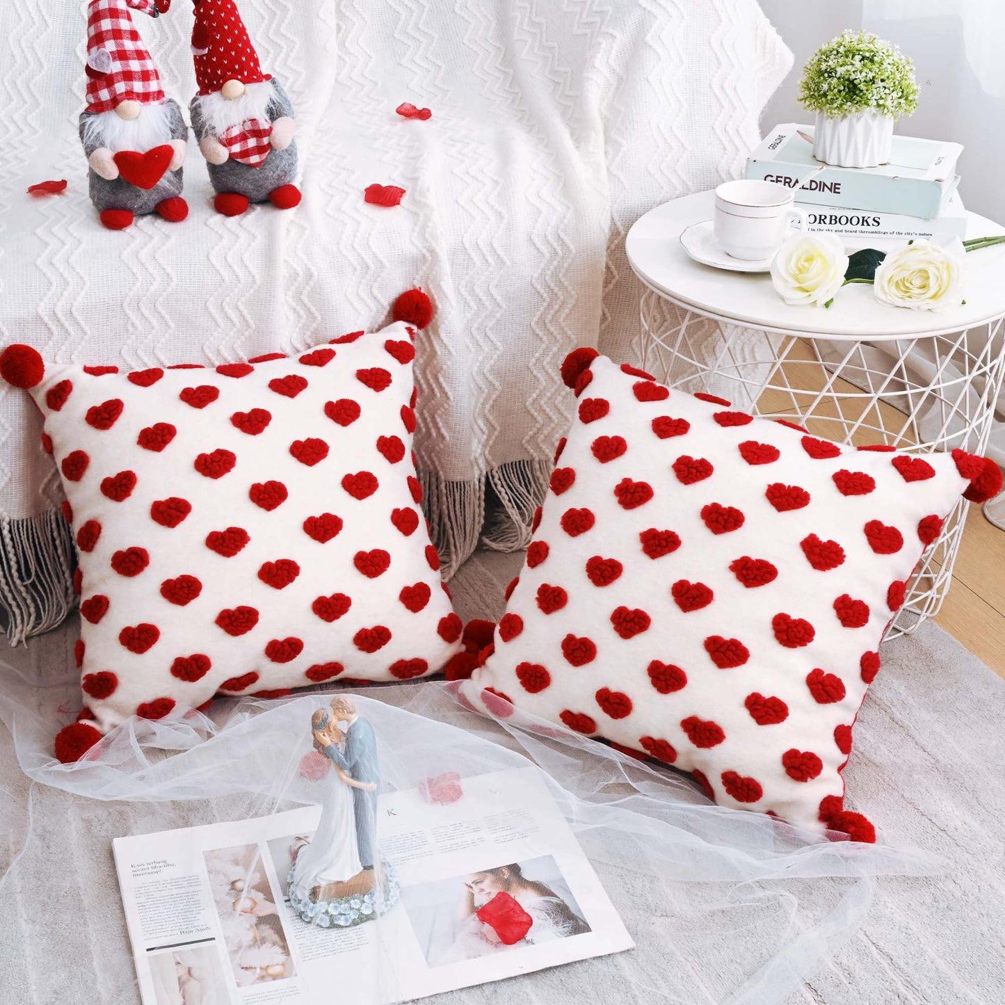BLEUM CADE Valentine's Day Throw Pillow Cover 18 x 18 in,2 Pack Red Loving Pillowcases for Couch Sofa Decor Pillow Covers for Home Decorations