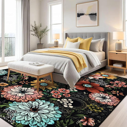 BLEUM CADE Living Room Rug 8x10 Boho Floral Area Rug,Washable Soft Carpet for Bedroom