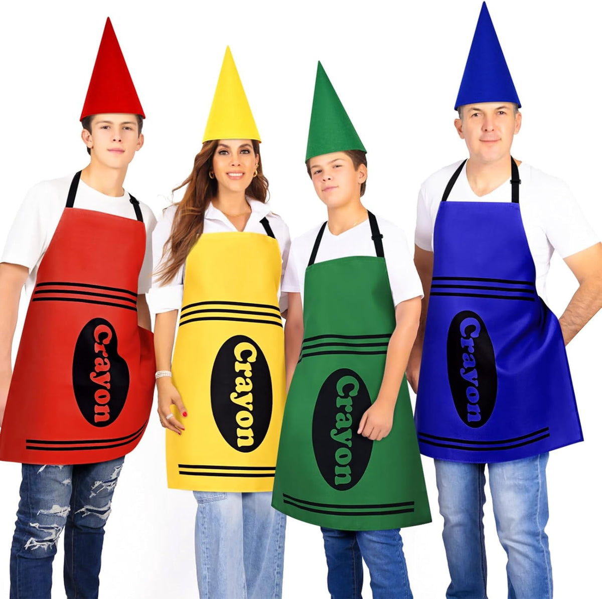 BLEUM CADE 4 Set Color Crayon Apron and Funny Gnome Cone Hats for Costume Set for Adults Fancy Dress Outfit Halloween Cosplay