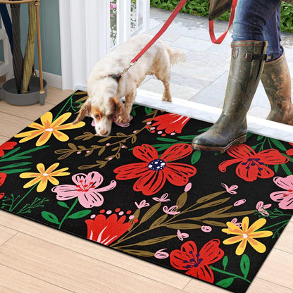 BLEUM CADE Summer Floral Door Mats,Low Profile Outdoor Welcome Mats,Non Slip Front Doormats Outdoor,18 x 30 inch