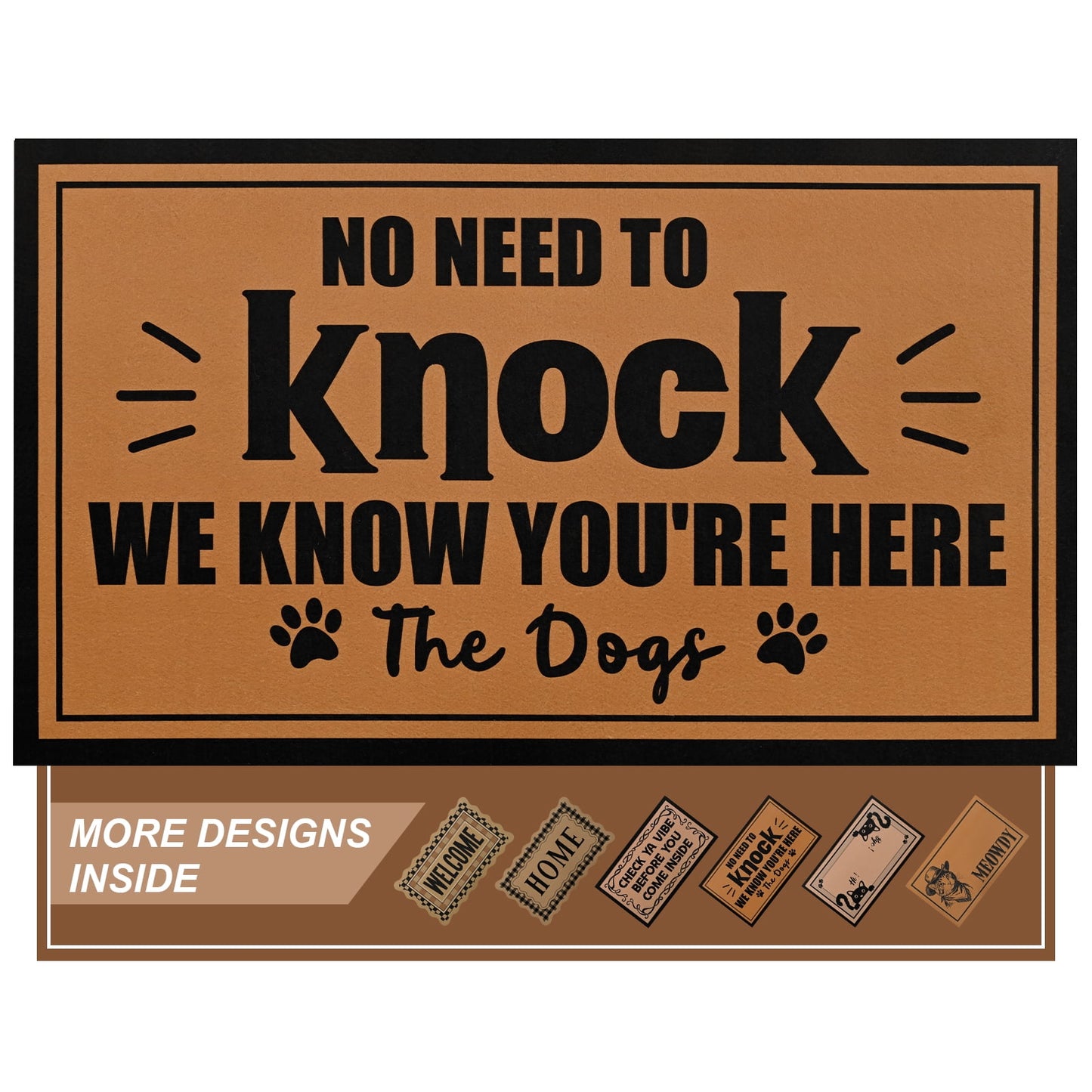 Bleum Cade Welcome Mat Non-Slip Low Profile Front Door Mat for Outdoor Indoor,No Need to Knock We Know You're Here Dog Pet Door Mat, Dog-Lover Gift,Brown,18"x30"