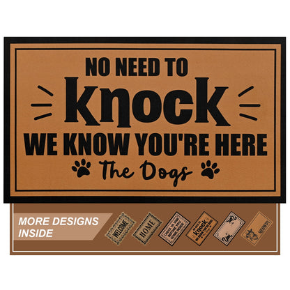 Bleum Cade Welcome Mat Non-Slip Low Profile Front Door Mat for Outdoor Indoor,No Need to Knock We Know You're Here Dog Pet Door Mat, Dog-Lover Gift,Brown,18"x30"