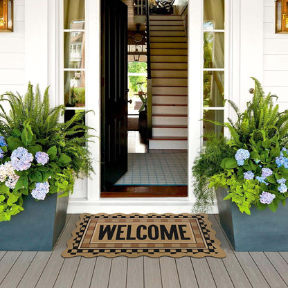 Bleum Cade Welcome Mat Non-Slip Low Profile Front Door Mat for Outdoor Indoor,Muddy Dirt Resist Stain Fade Door Mat for Outside Patio Porch,Brown (18"x30",Welcome)