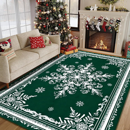 BLEUM CADE Christmas Snowflake 5'x7' Area Rugs for Living Room, Washable Rugs for Bedroom Dinning Room,Ultra Soft Non Slip Durable Large Carpet Christmas Decorations,Green