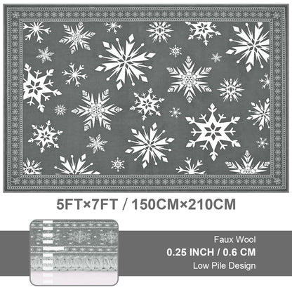 Bleum Cade Christmas Snowflake 5'x7' Area Rugs for Living Room,Gray Washable Rugs for Bedroom Dinning Room,Soft Low Pile Rug,Non Slip Durable Large Carpet for Christmas Decorations