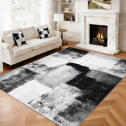Bleum Cade 5x7 Abstract Area Rugs for Living Room, Modern Washable Rugs Non Slip Dining Room Rug, Soft Low Pile Bedroom Rug, Stain Resistant Indoor Rugs Carpet,Black