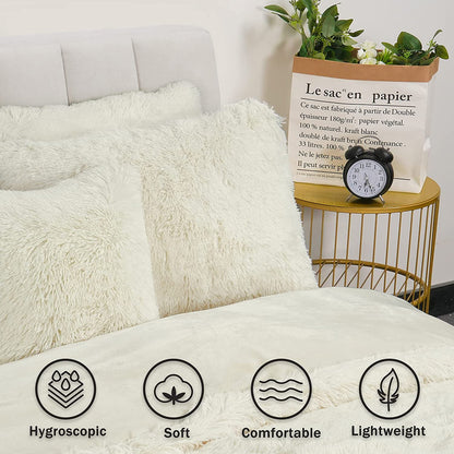 BLEUM CADE Luxury Fluffy Fuzzy King Bedding Comforter Set,4 Pieces Soft Shaggy Duvet Cover Set,Furry Plush Velvet Comforter Cover with Zip Closure,King,Creamy-White