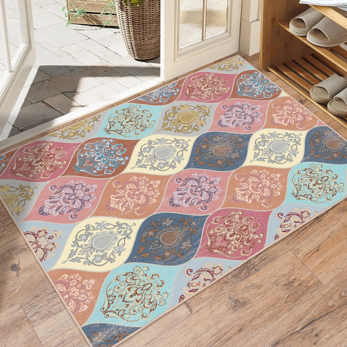 Bleum Cade Boho Floral Area Rugs 2x3 Entryway Rug,Non Slip Washable Door Mat Outdoor Indoor Welcome Mat for Entrance