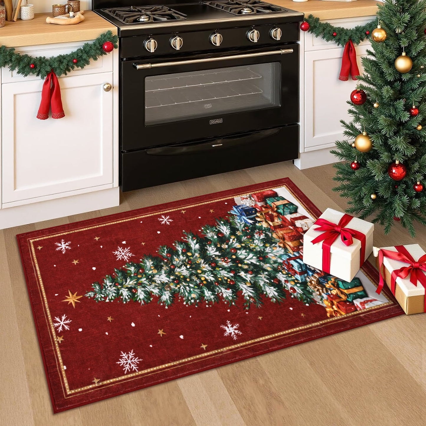 BLEUM CADE Christmas Tree Area Rugs 2x3 Door Mat, Non Slip Washable Entryway Rug Outdoor Indoor Welcome Mat for Entrance,Red