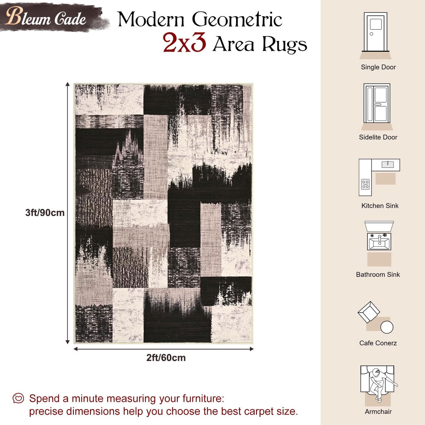 Bleum Cade Area Rugs 2x3 Entryway Rug,Modern Geometric Patchwork Non Slip Rugs for Entryway, Washable Abstract Area Rug Door Mat Indoor, Rockwood Collection Welcome Mat for Kitchen,Chocolate