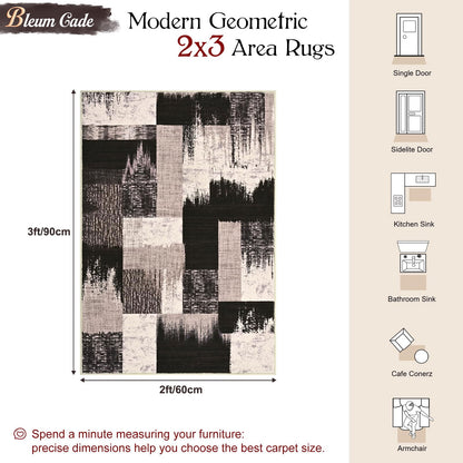 Bleum Cade Area Rugs 2x3 Entryway Rug,Modern Geometric Patchwork Non Slip Rugs for Entryway, Washable Abstract Area Rug Door Mat Indoor, Rockwood Collection Welcome Mat for Kitchen,Chocolate