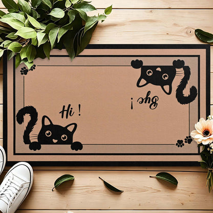 Bleum Cade Hi-Bye Cat Door Mat Outdoor Indoor Welcome Mats, Non Slip Low Profile Front Door Mat,Black Cat Lover Floor Mats for Inside Outside Entry, Porch, Resist Dirt, 18" x 30", Easy to Clean