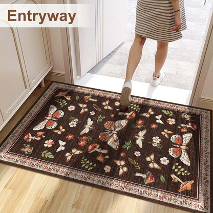 Bleum Cade Area Rug 2'x3' Washable Door Mat,Butterfly Mushroom Indoor Rugs for Entryway Doormat,Non Slip Ultra Soft Low Pile Welcome Mat for Hallway Laundry Entryway,Brown