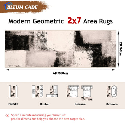 Bleum Cade Modern Abstract Patchwork Indoor Runner Rug for Living Room, 2'x 6' Rug, Throw Carpet for Office Entryway Dining Room,Chocolate