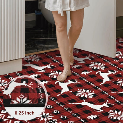 BLEUM CADE Christmas Area Rugs 8x10, Buffalo Plaid Rugs for Living Room, Red Reindeer Washable Rug Low Pile, Snowflake Bedroom Rug Non Slip, Soft Faux Wool Throw Carpet for Christmas Decorations