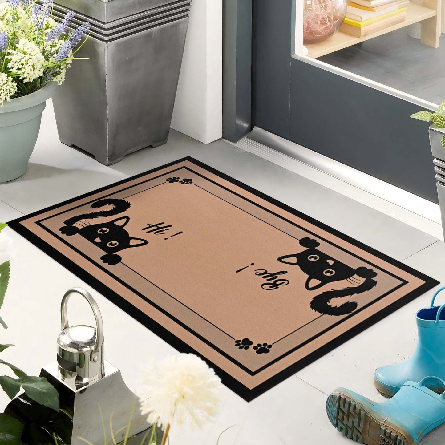 Bleum Cade Hi-Bye Cat Door Mat Outdoor Indoor Welcome Mats, Non Slip Low Profile Front Door Mat,Black Cat Lover Floor Mats for Inside Outside Entry, Porch, Resist Dirt, 18" x 30", Easy to Clean