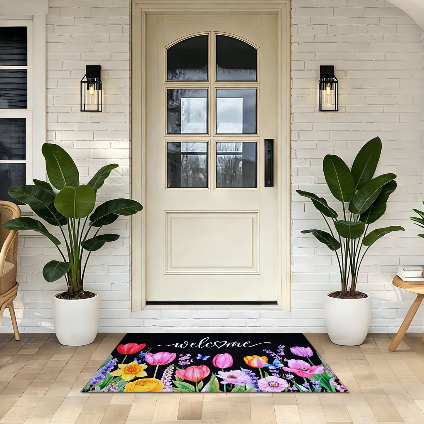 BLEUM CADE Spring Welcome Mat Floral Non Slip Outdoor Doormats,Tulip Low Profile Door Mat for Front Entrance & Outside Patio,18" x 30"