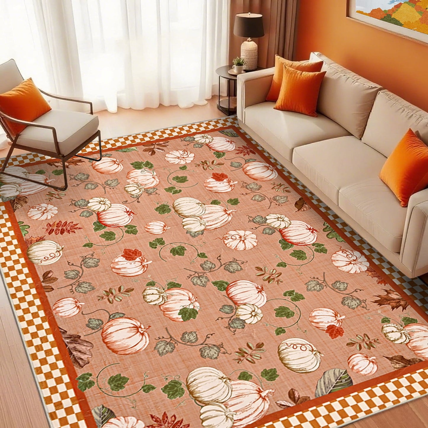Bleum Cade 5'x7' Fall Area Rugs for Living Room,Pumpkins Rug Ultra Soft Washable Rugs for Bedroom, Anti Slip Durable Carpet Home Decor for Dining Room,Orange