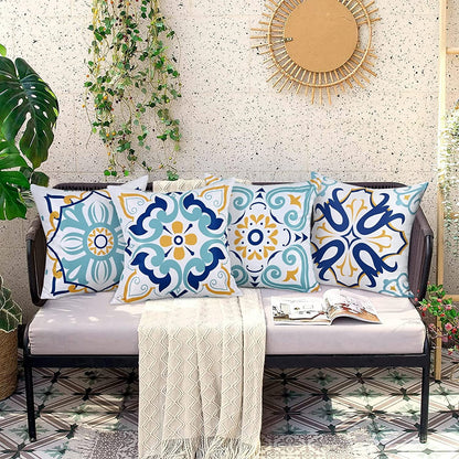 BLEUM CADE Set of 4 Floral Throw Pillow Covers, Outdoor Decorative Pillow Covers, Waterproof Cushion Cover for Couch Bed,18"x18"