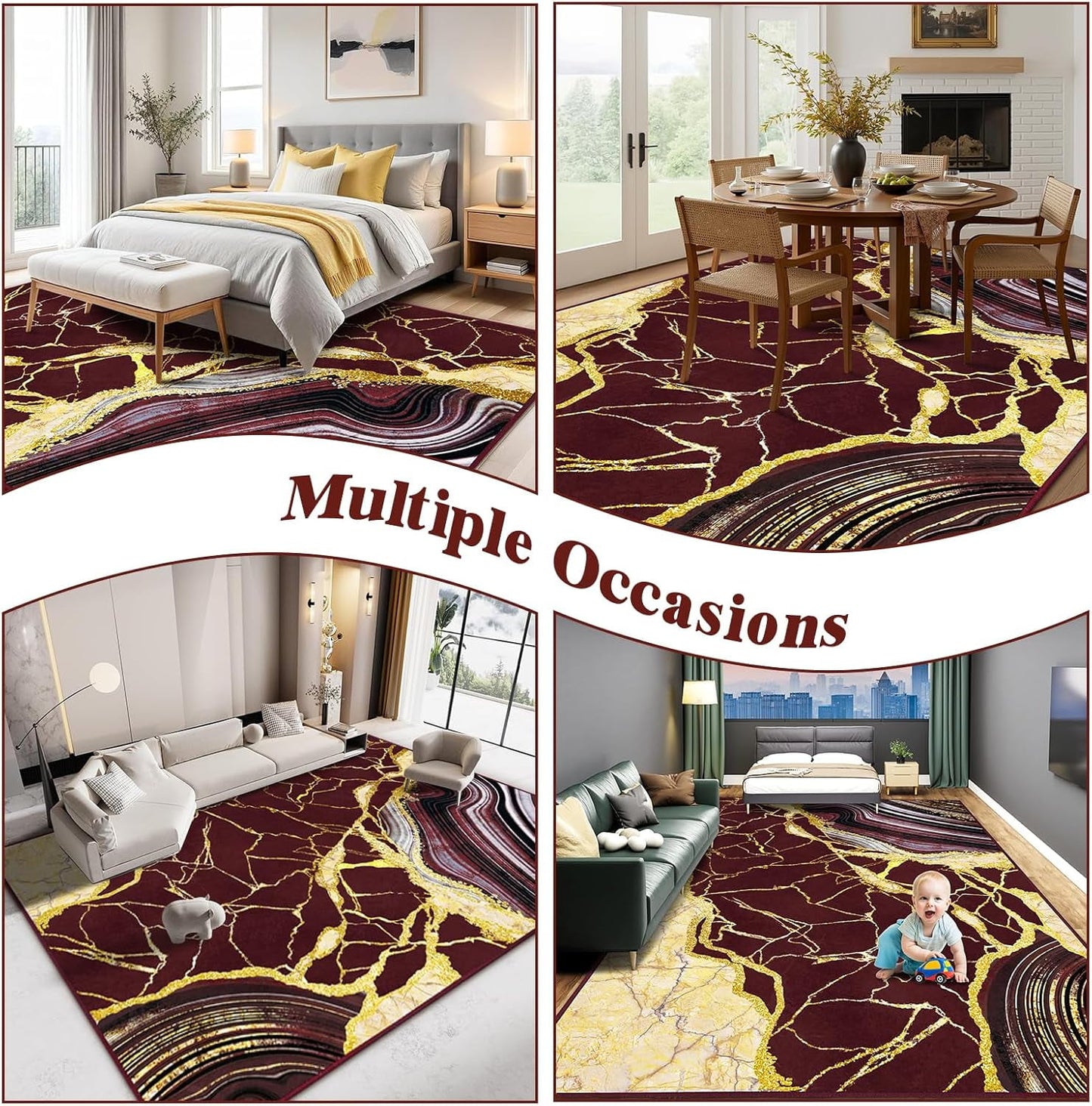 Bleum Cade 5'x7' Area Rugs for Living Room, Marble Swirl Abstract Rug Ultra Soft Washable Rugs for Bedroom, Anti Slip Durable Carpet Home Decor for Dining Room,Red Gold