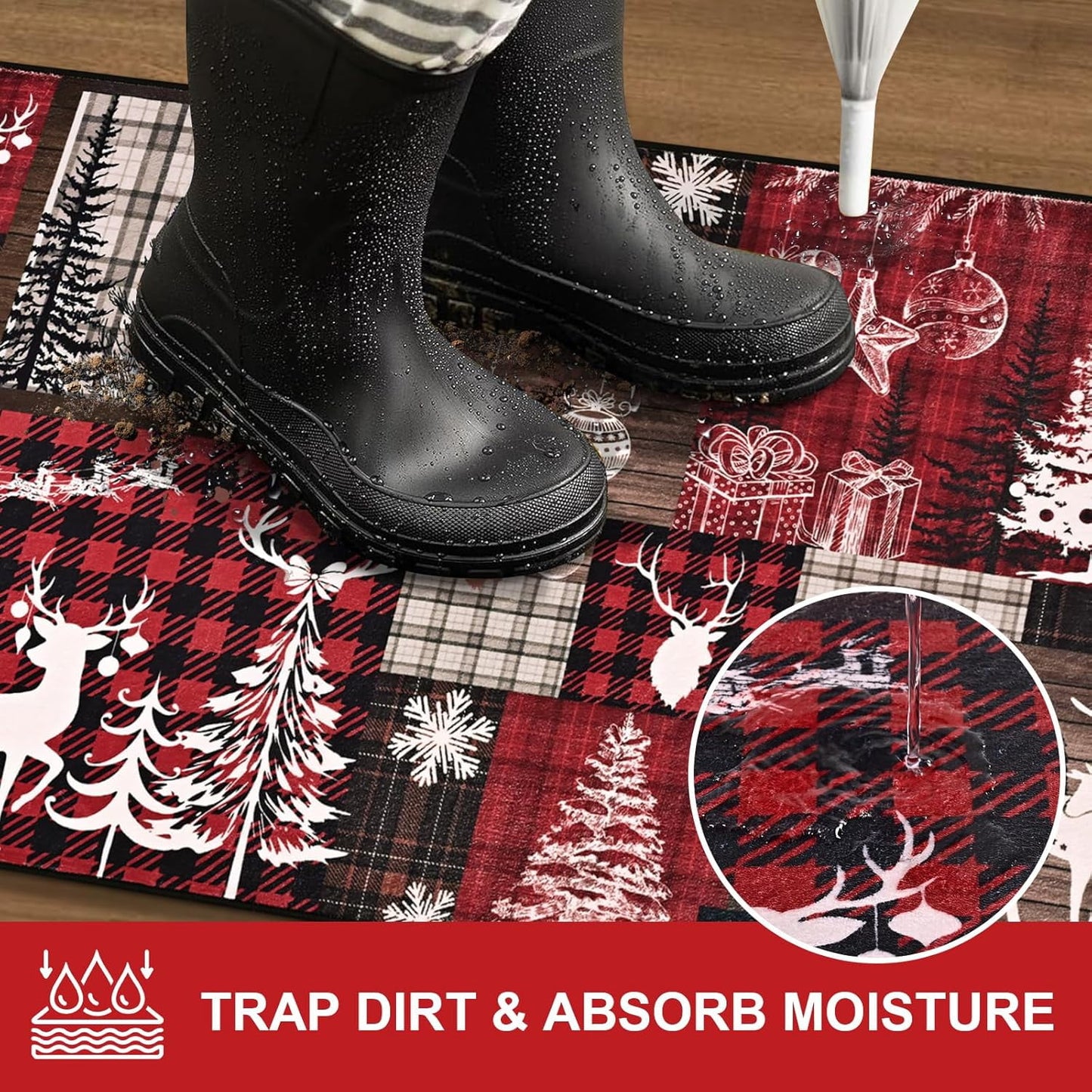 Bleum Cade Christmas Rugs for Living Room 5x7 Area Rug, Christmas Tree Washable Rug for Bedroom, Non Slip Durable Soft Buffalo Plaid Throw Rugs Xmas Carpet for Dining Room