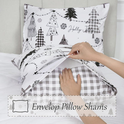 BLEUM CADE 3 Pieces Christmas Duvet Cover Set,Queen Size Christmas Tree Lightweight Comforter Cover Set,Reversible Christmas Snowflake Bedding Cover Quilt Set