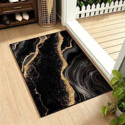 Bleum Cade Marble Swirl Abstract Area Rugs 2x3 Entryway Rug,Black Gold Non Slip Washable Door Mat Outdoor Indoor Welcome Mat for Entrance