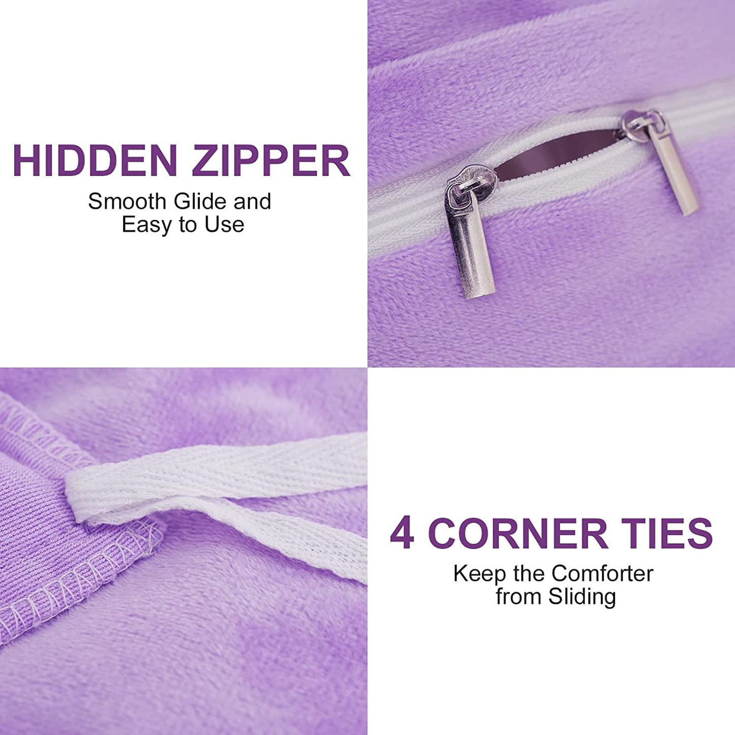 BLEUM CADE Luxury Fluffy Fuzzy Queen Bedding Comforter Set,4 Pieces Shaggy Duvet Cover Set,Furry Plush Velvet Comforter Cover with Zip Closure, Queen,Light Purple