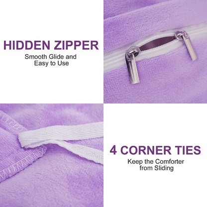 BLEUM CADE Luxury Fluffy Fuzzy King Bedding Comforter Set,4 Pieces Shaggy Duvet Cover Set,Furry Plush Velvet Comforter Cover with Zip Closure,King,Light Purple